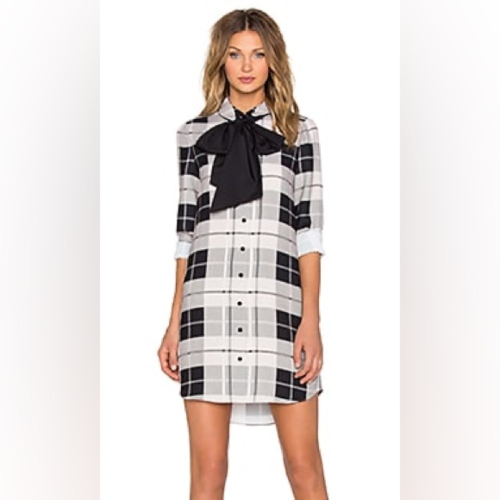 KATE SPADE Womens Size 2 Woodland Plaid Black Scarf Griffin Dress with Tie $398
